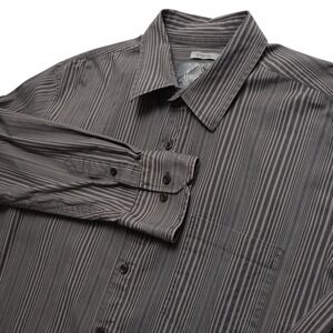 Bruno New York Shirt Mens XL Grey Stripe Stretch Cotton Button Up Long Sleeve